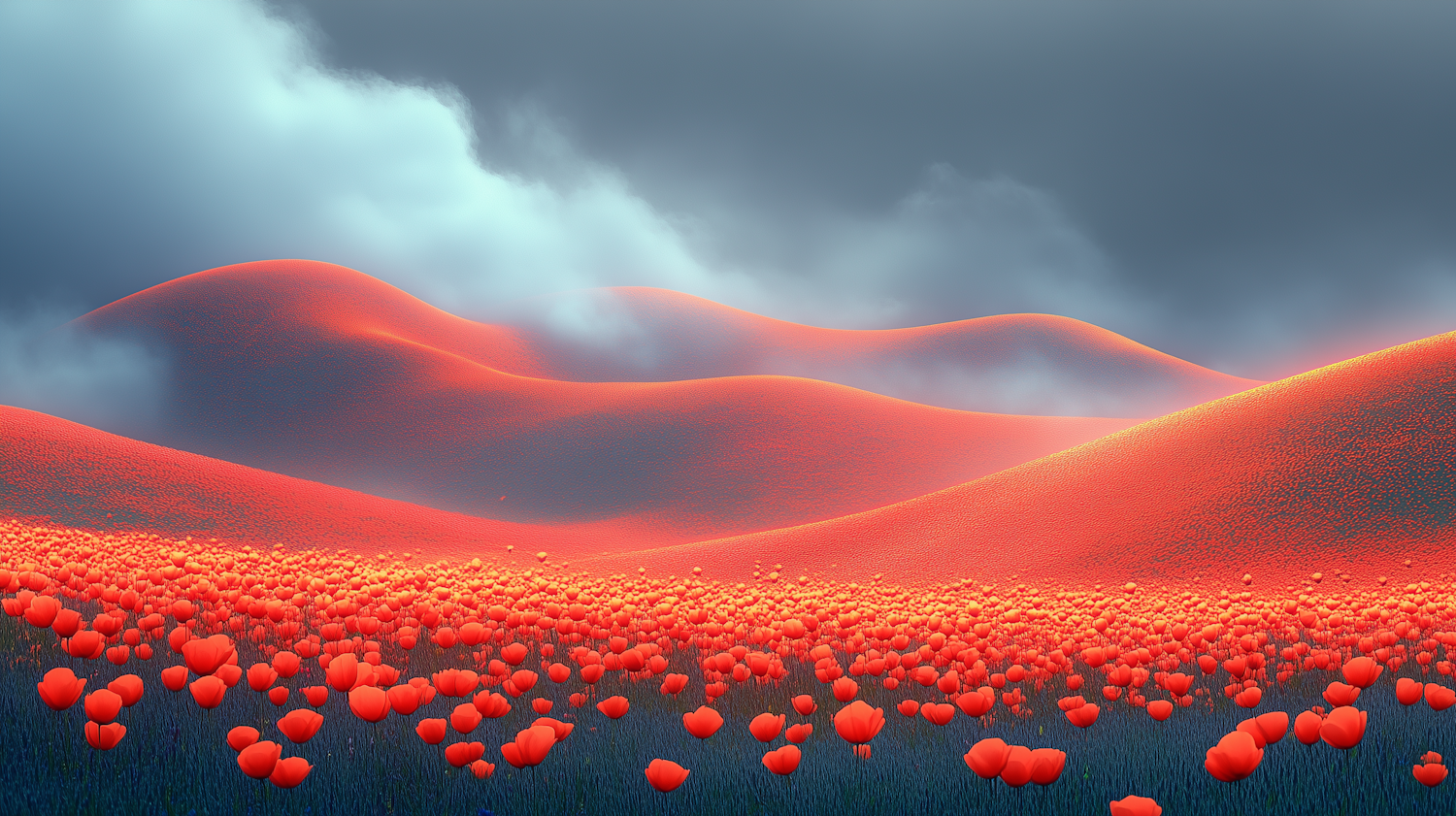 Ethereal Landscape with Red Poppies