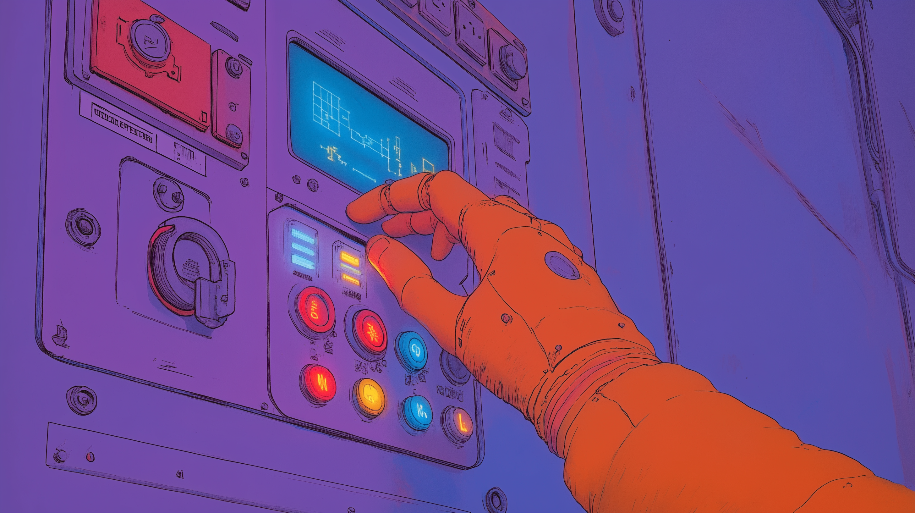 Gloved Hand Reaching for Control Panel Illustration on Lummi