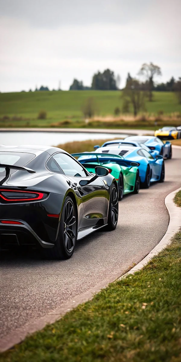 Sleek Sports Cars on Winding Road