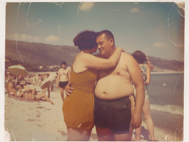 Intimate Couple Embrace on a Crowded Beach