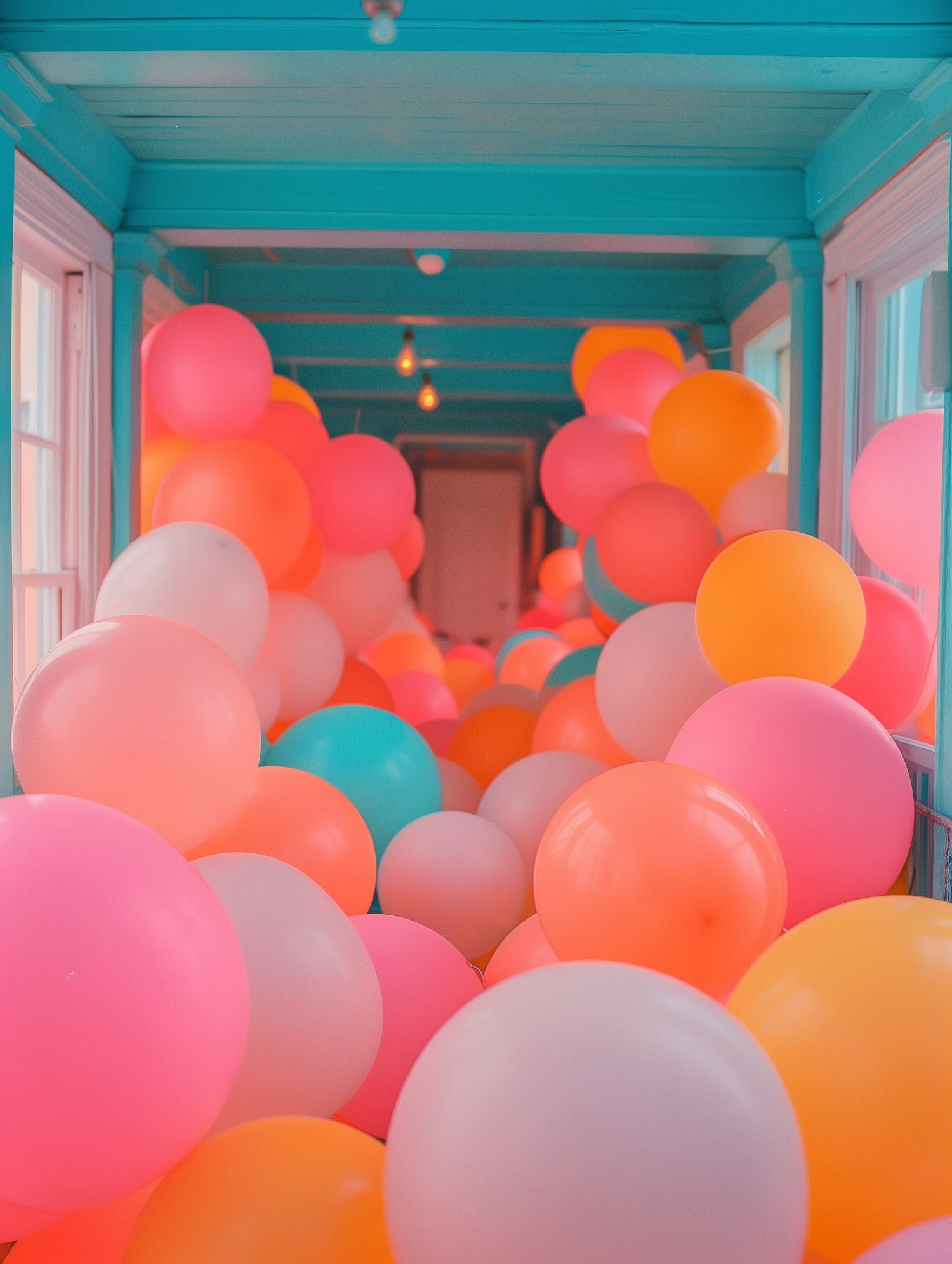 Festive Balloon-Filled Hallway