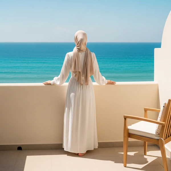 Woman on Ocean Balcony