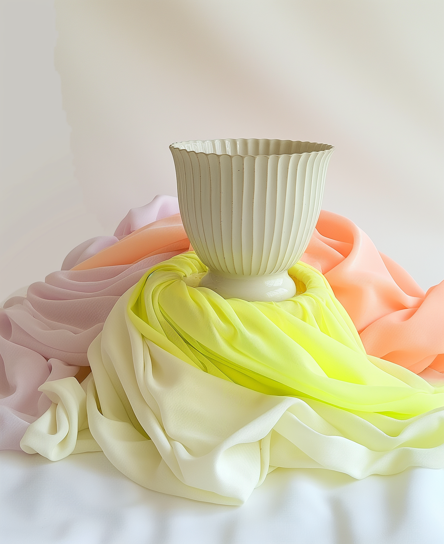 Elegant White Vase on Pastel Fabrics