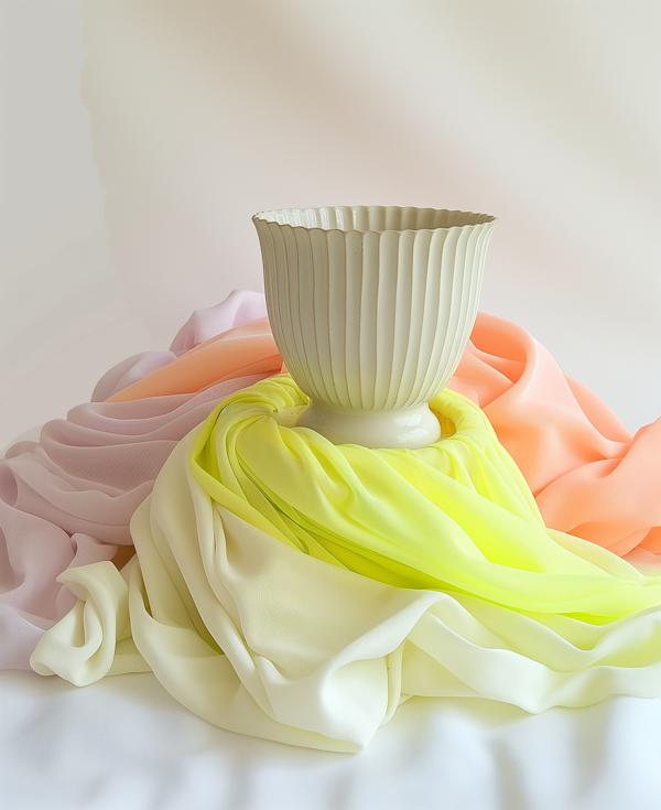 Elegant White Vase on Pastel Fabrics