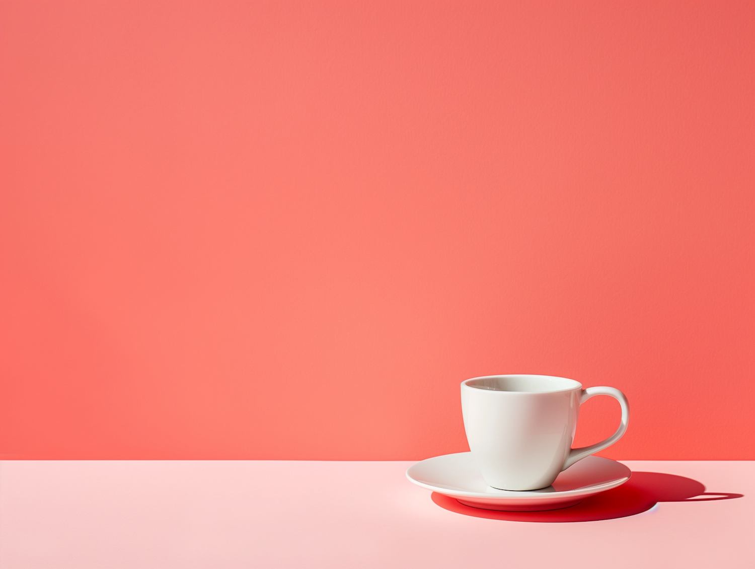 Elegant White Cup on Coral Background