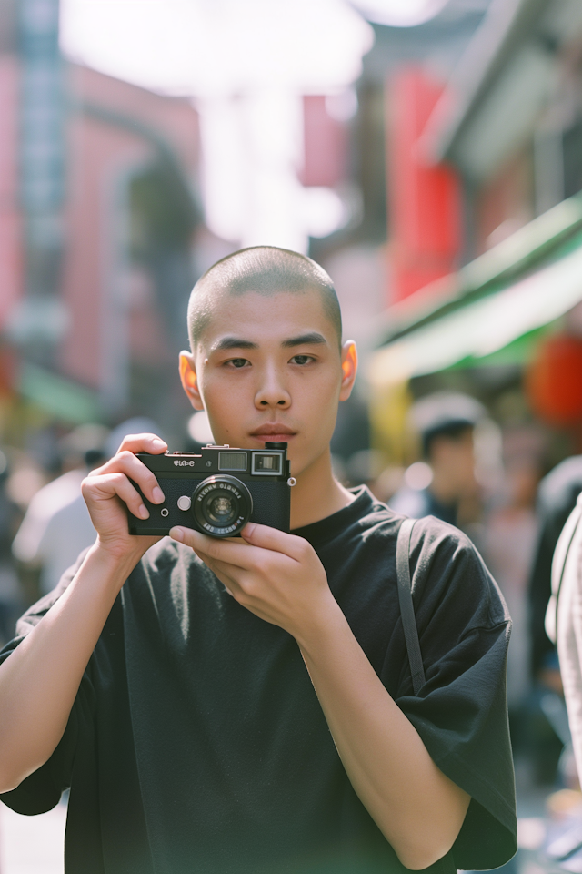 Focused Photographer in Urban Setting