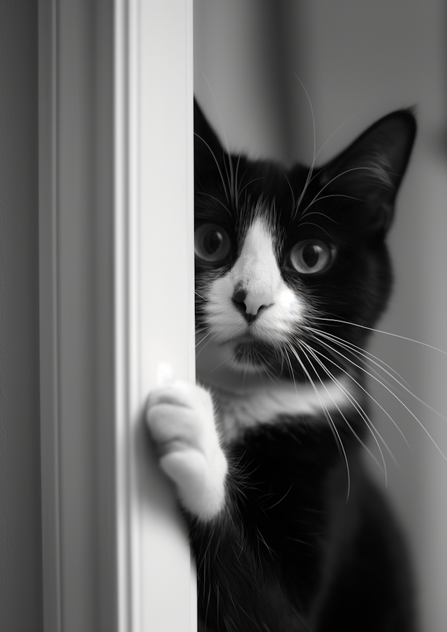 Curious Cat Behind a Door