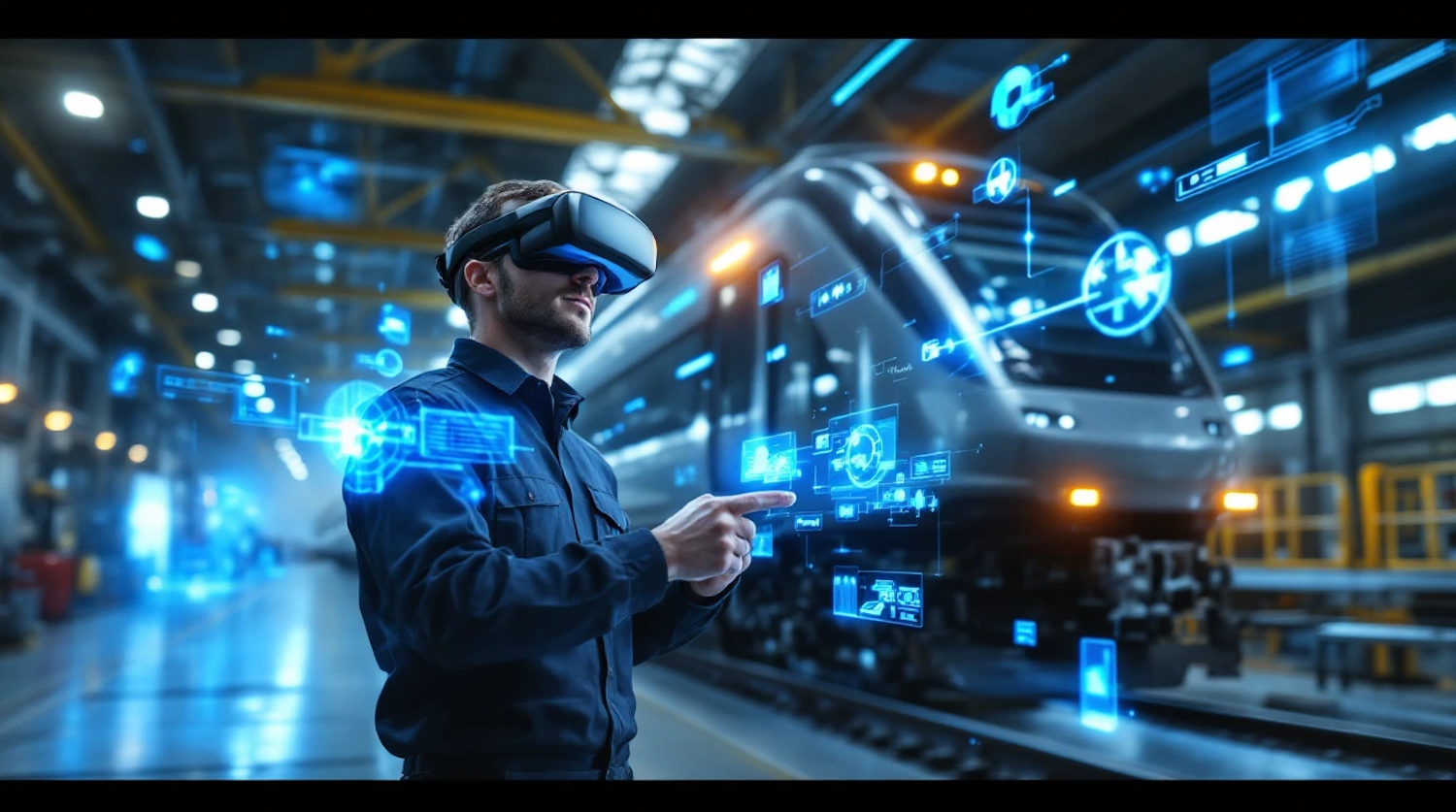 Man with VR Headset in Industrial Setting