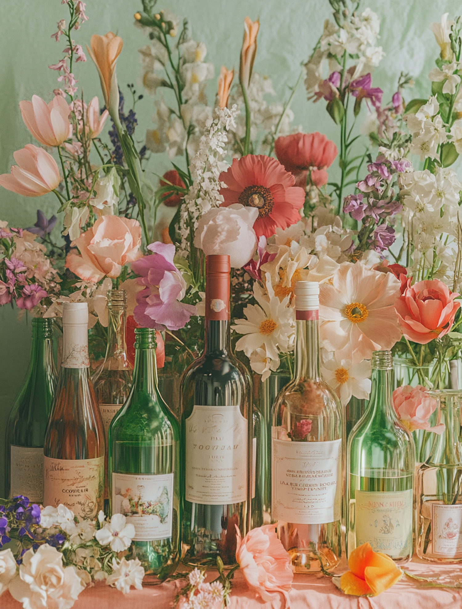 Wine and Flowers Composition