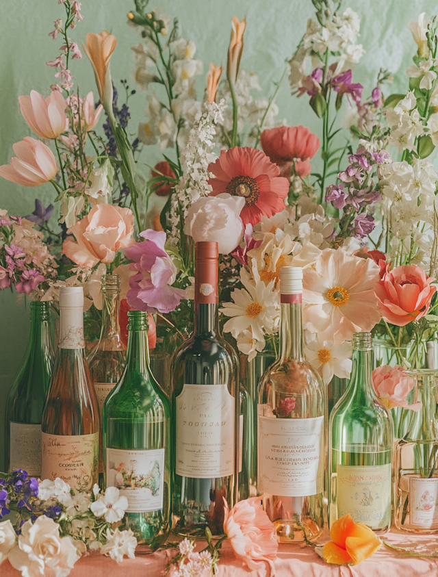 Wine and Flowers Composition