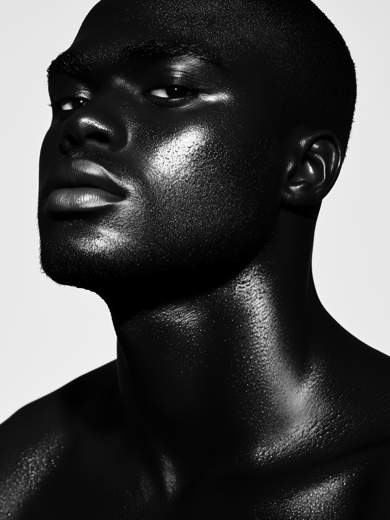 Striking Portrait with Glossy Skin Texture