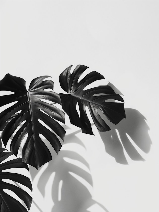 Monstera Leaves in Black and White