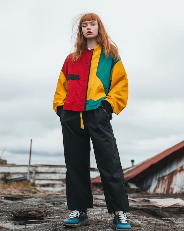 Confident Young Woman in Colorful Jacket