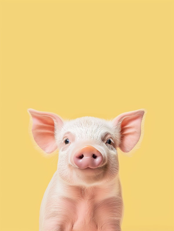 Cute Pig with Bright Yellow Background