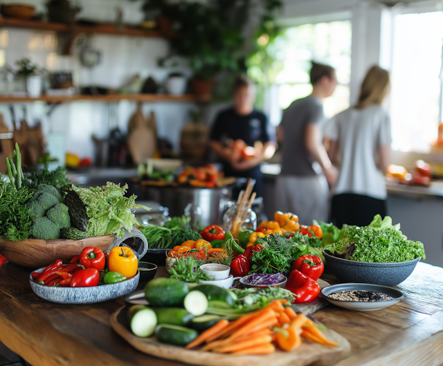 Vibrant Kitchen Scene with Fresh Vegetables