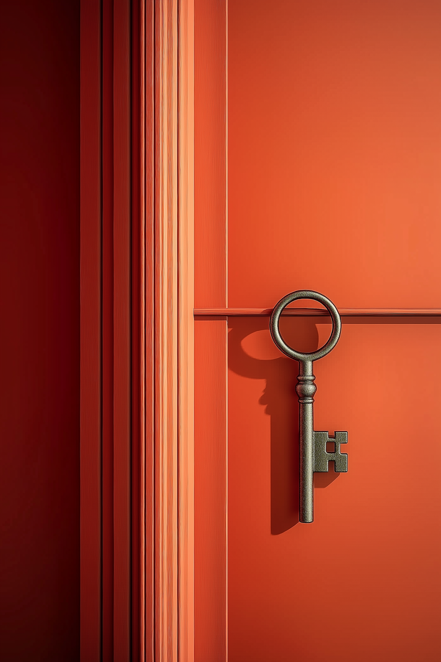 Antique Key on Red Wall