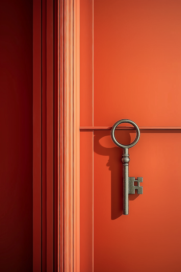 Antique Key on Red Wall