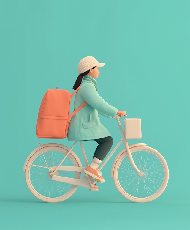 Stylized Illustration of Woman Riding Bicycle