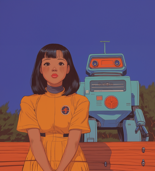 Girl and Robot in Contemplation