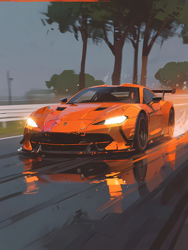 Orange Sports Car Scene