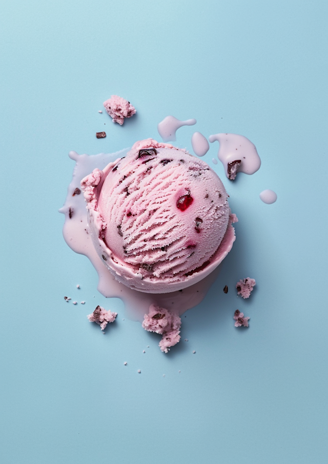 Cherry Chocolate Ice Cream on Blue Background