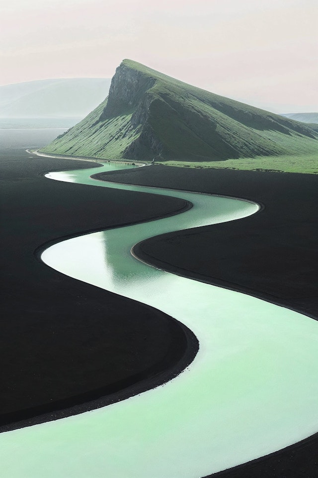 Verdant Mountain and Serpentine River