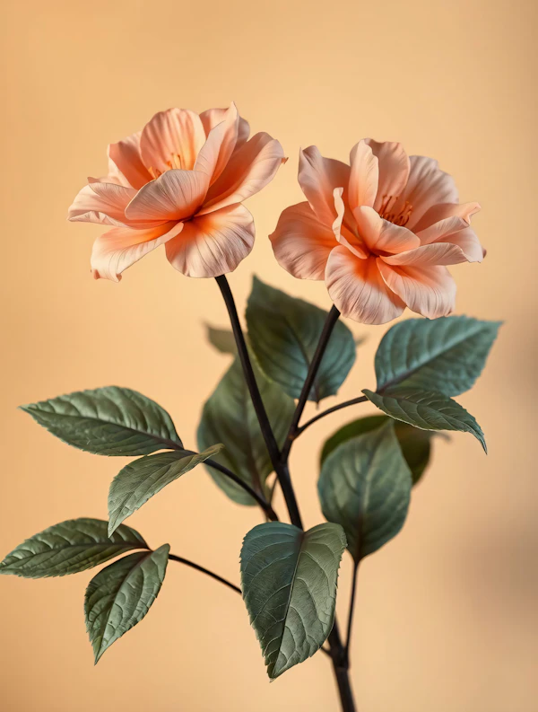 Peach Flowers on Beige