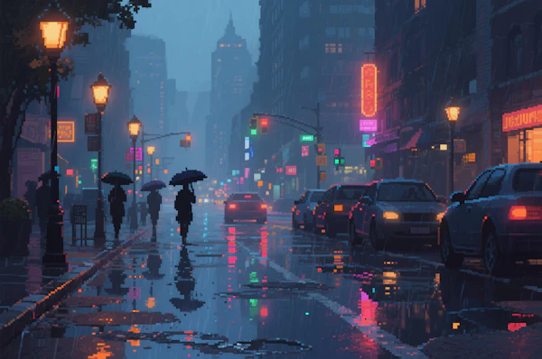 Rainy City Pixel Art