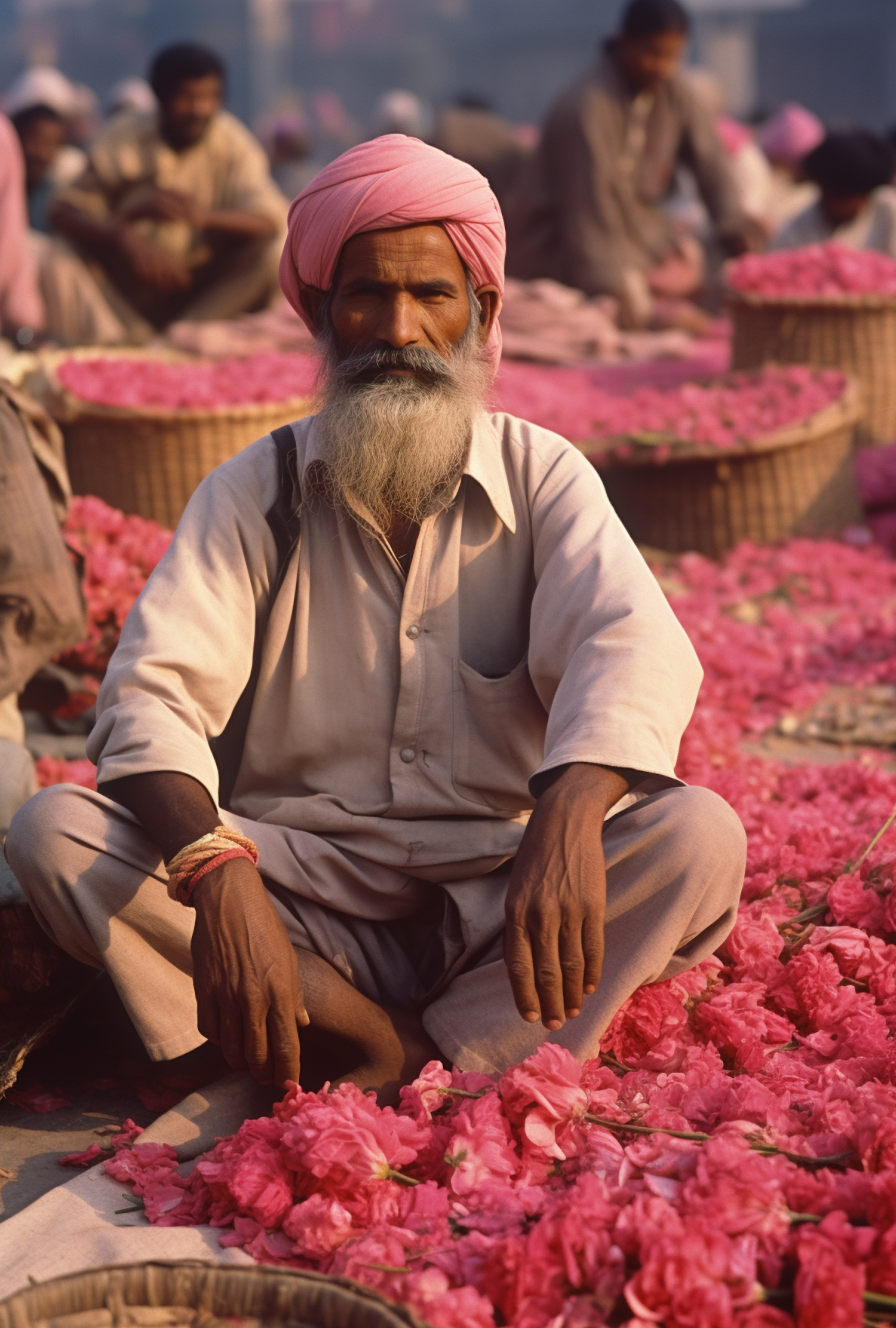 Elderly Gentleman in a Sea of Pink Blossoms