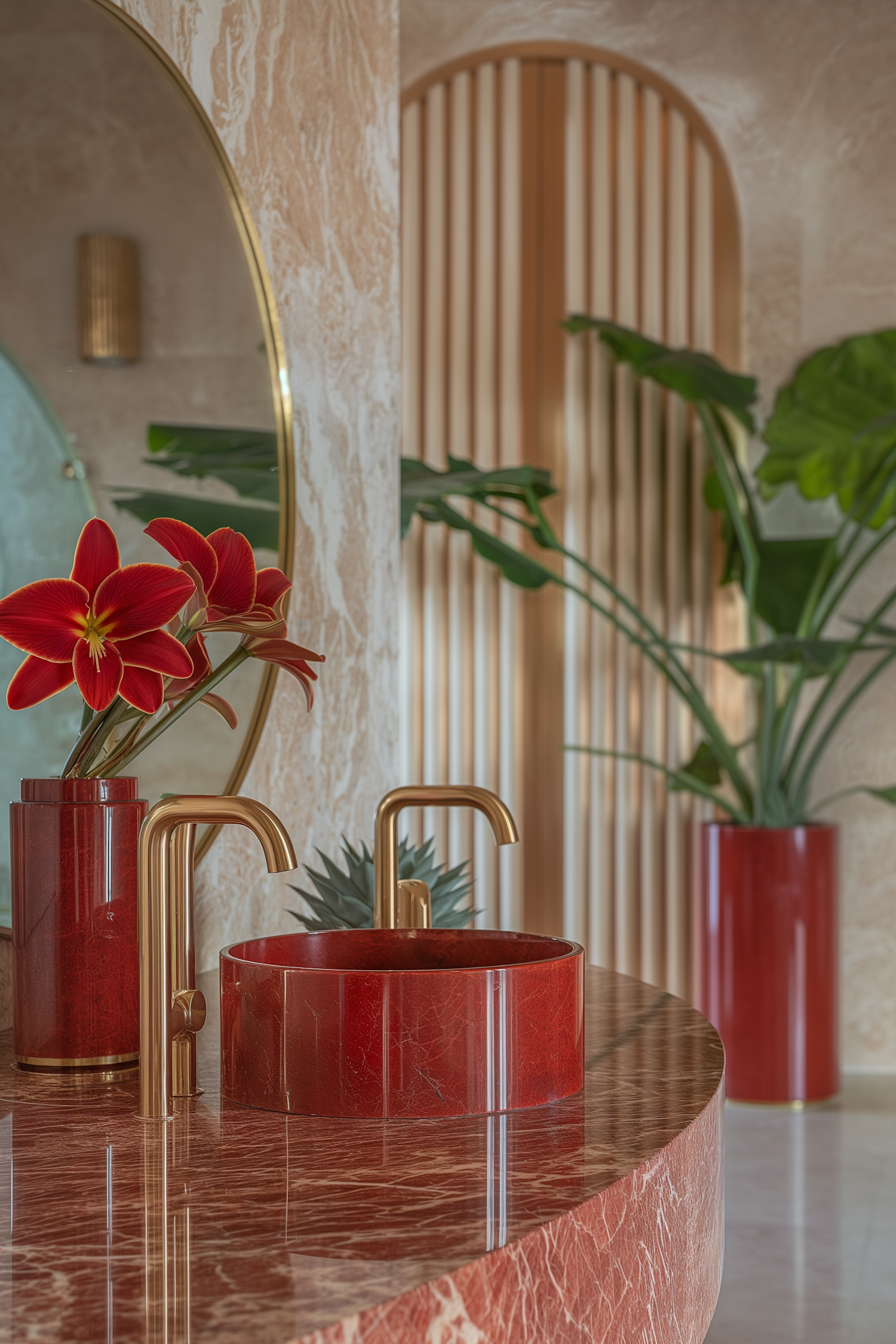 Luxurious Modern Bathroom with Red Marble Sink