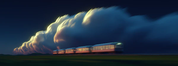 Speeding Train at Sunset