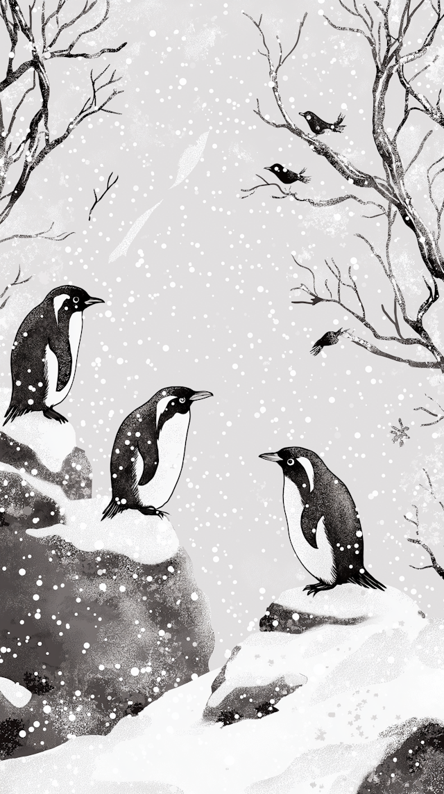 Serene Winter Scene with Penguins