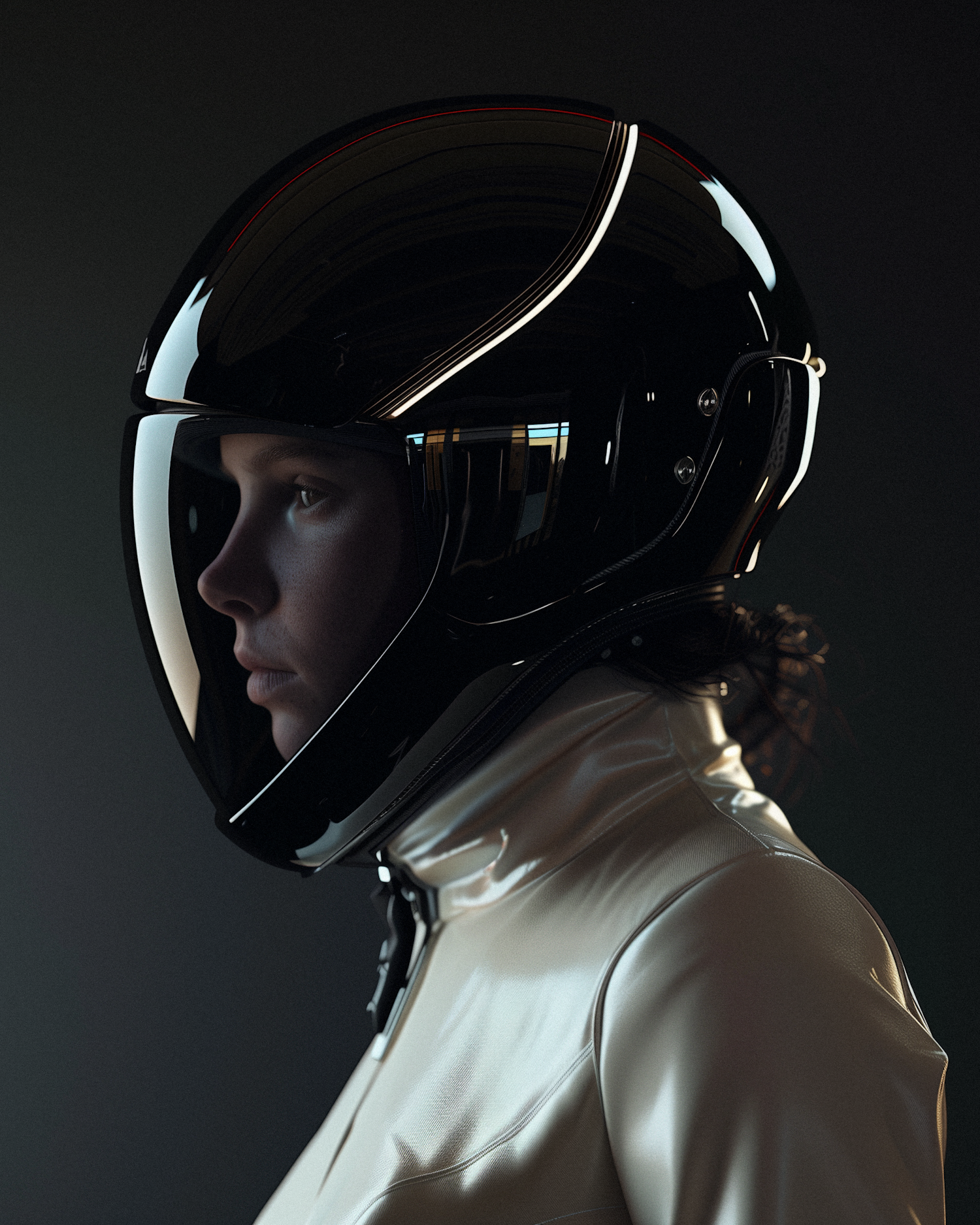 Futuristic Motorcycle Helmet Portrait