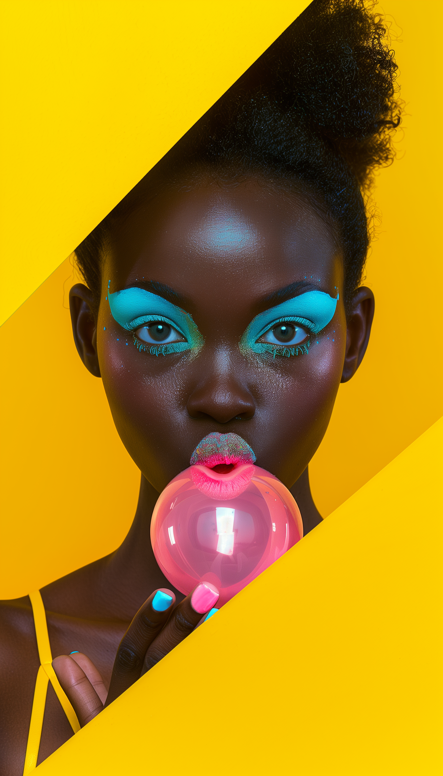 Vibrant Portrait of Black Woman with Bubble Gum