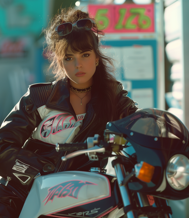 Confident Woman with Stylish Motorcycle