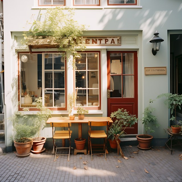 Sunny Pastel Green Bistro Facade