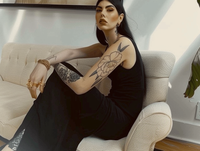 Fashionable Woman with Tattoos