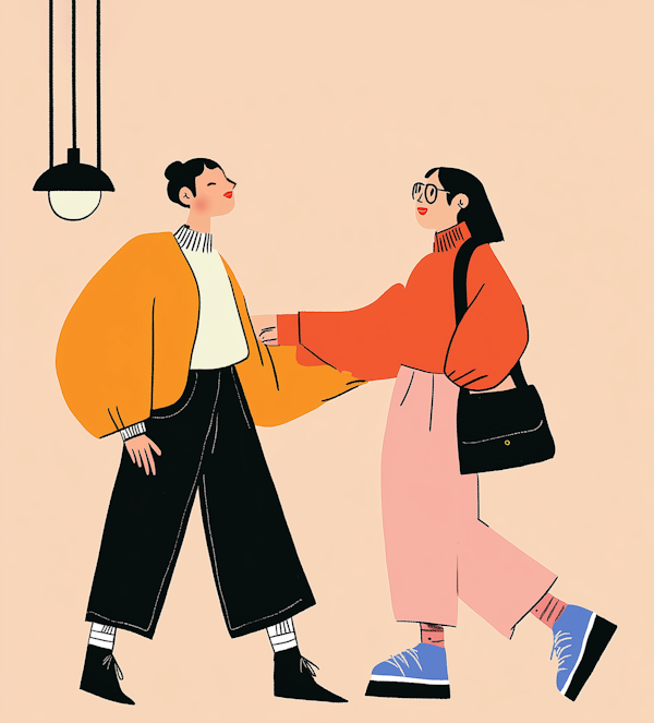 Vibrant Illustration of Women Greeting