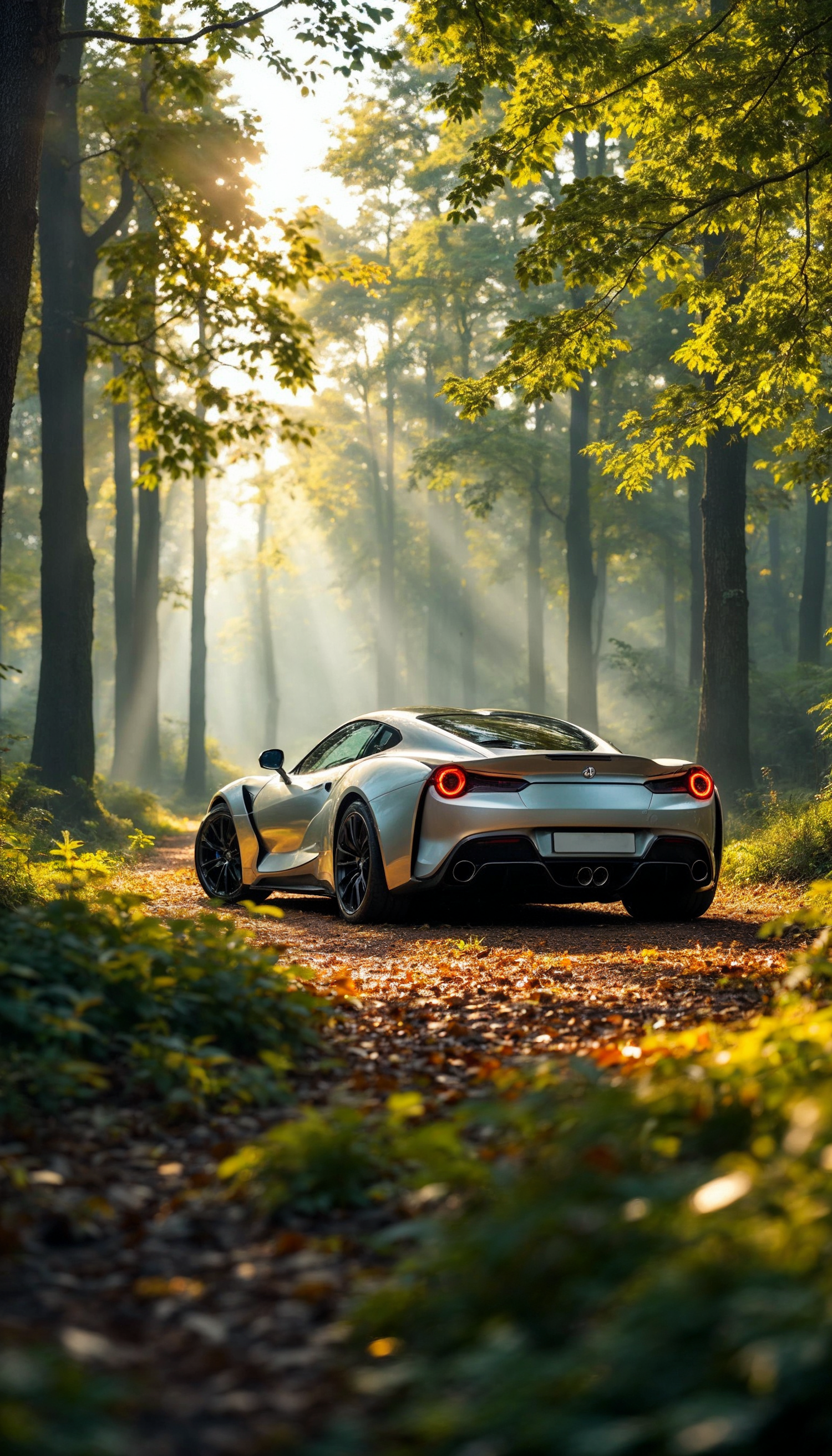 Sleek Silver Sports Car in Forest