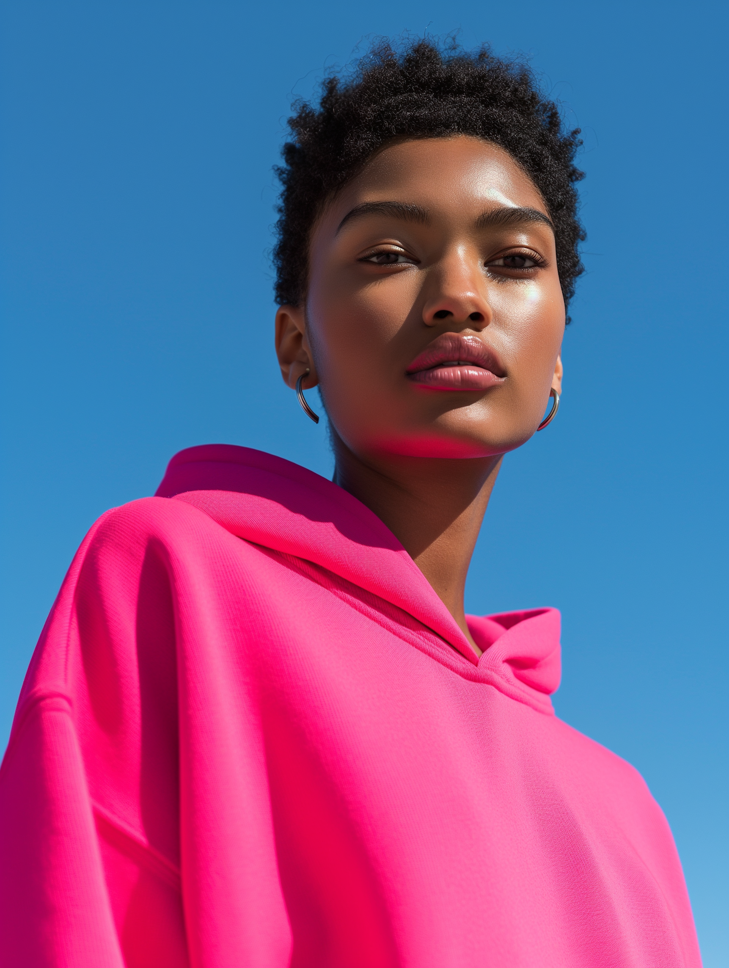 Confident Woman in Pink Hoodie