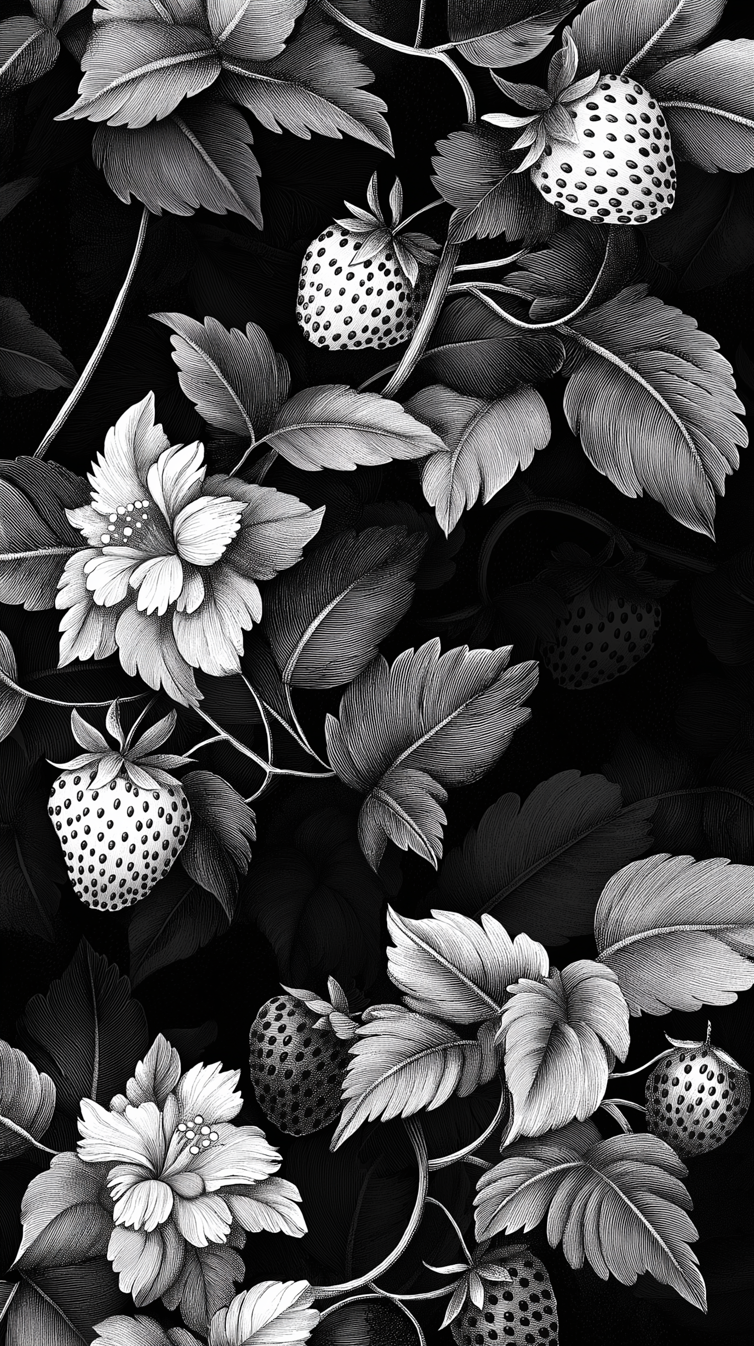 Strawberries and Leaves Illustration