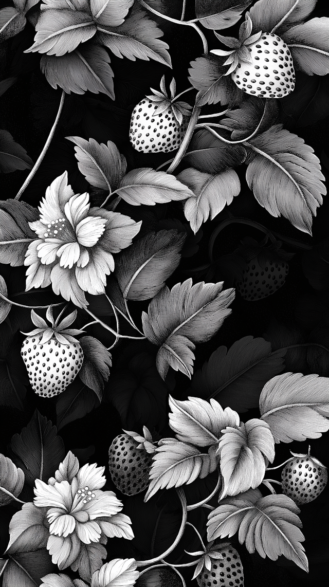 Strawberries and Leaves Illustration