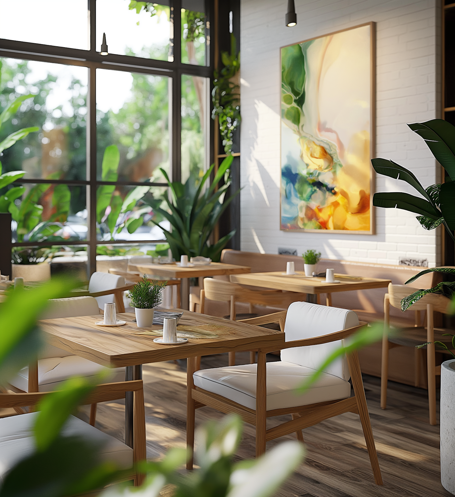 Modern Cafe Interior with Artistic Flair