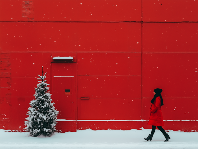 Red Wall Winter Scene