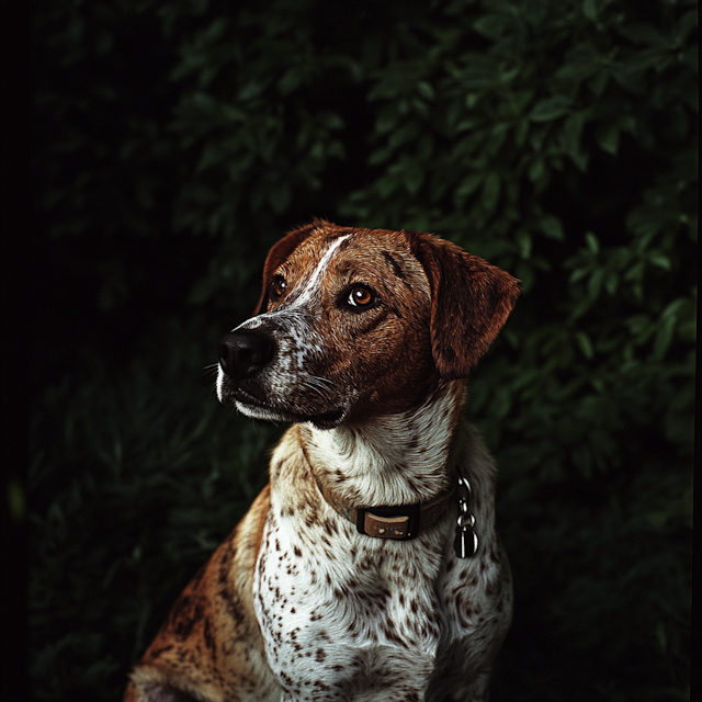 Attentive Dog in Leafy Background