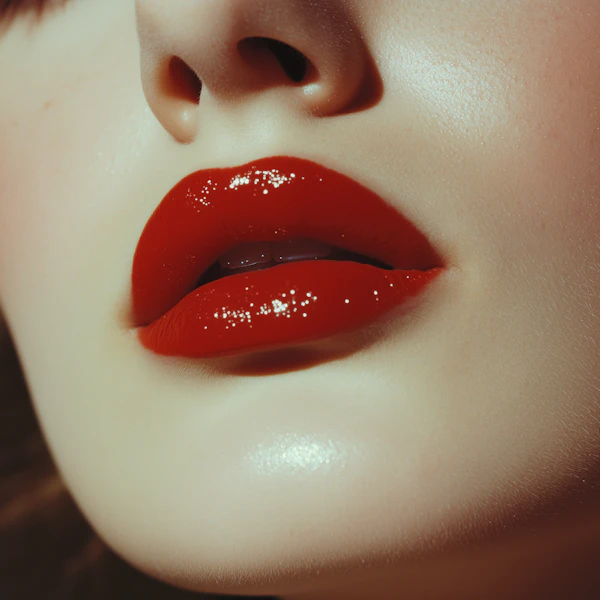 Glossy Red Lips Close-Up