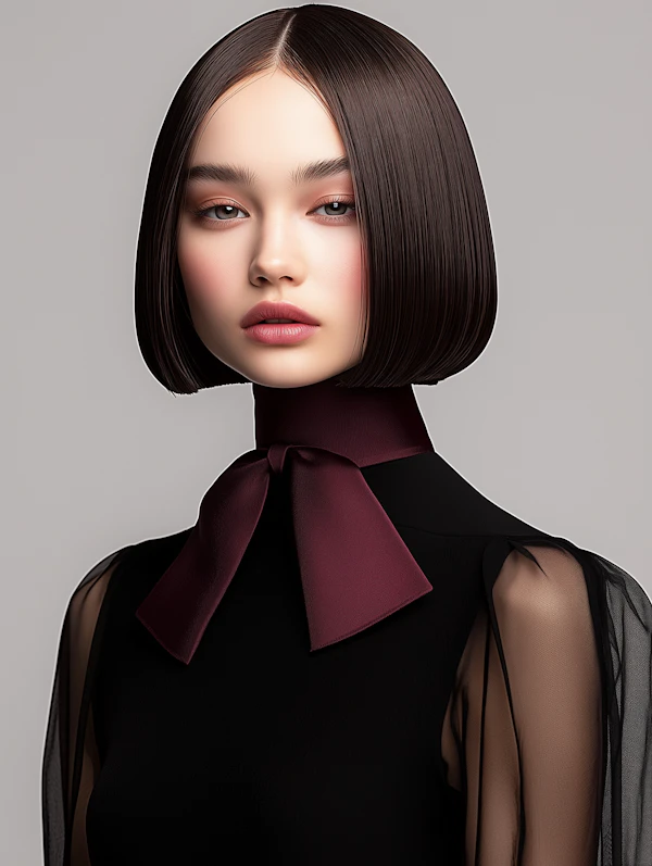Elegant Woman with Burgundy Bow