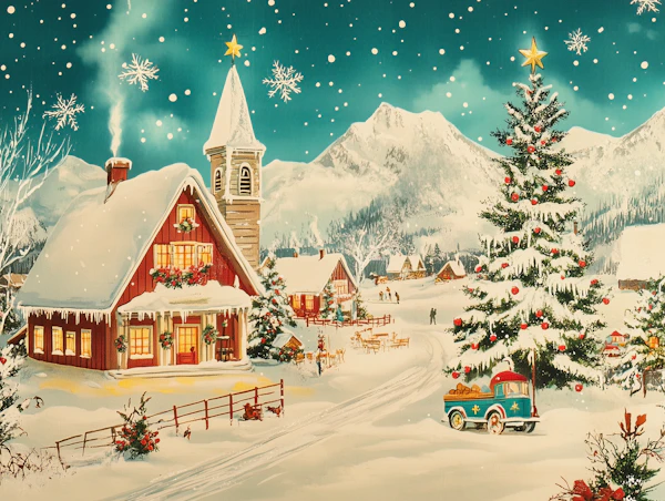 Winter Village Scene