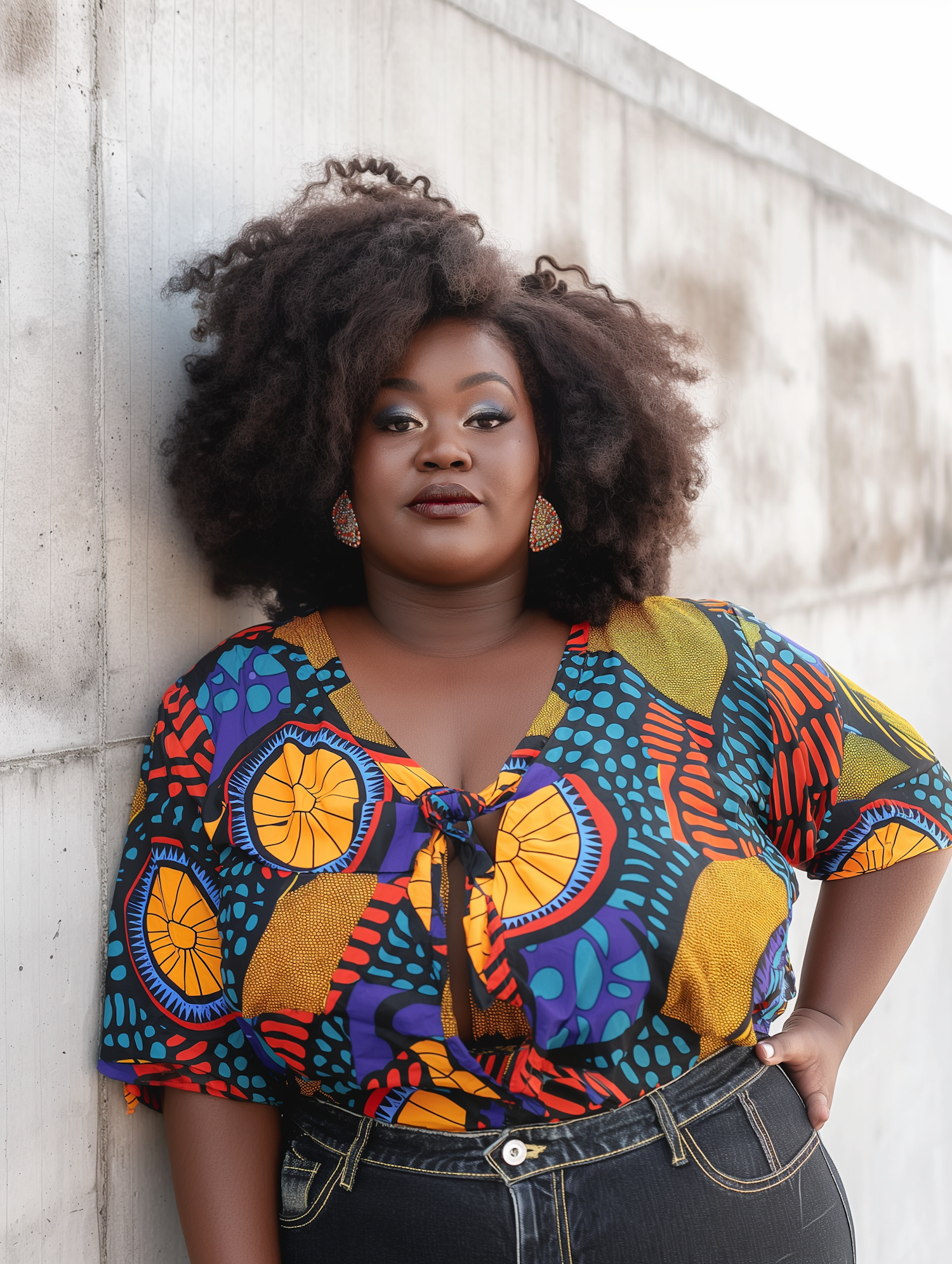 Confident African American Woman with Vibrant Blouse