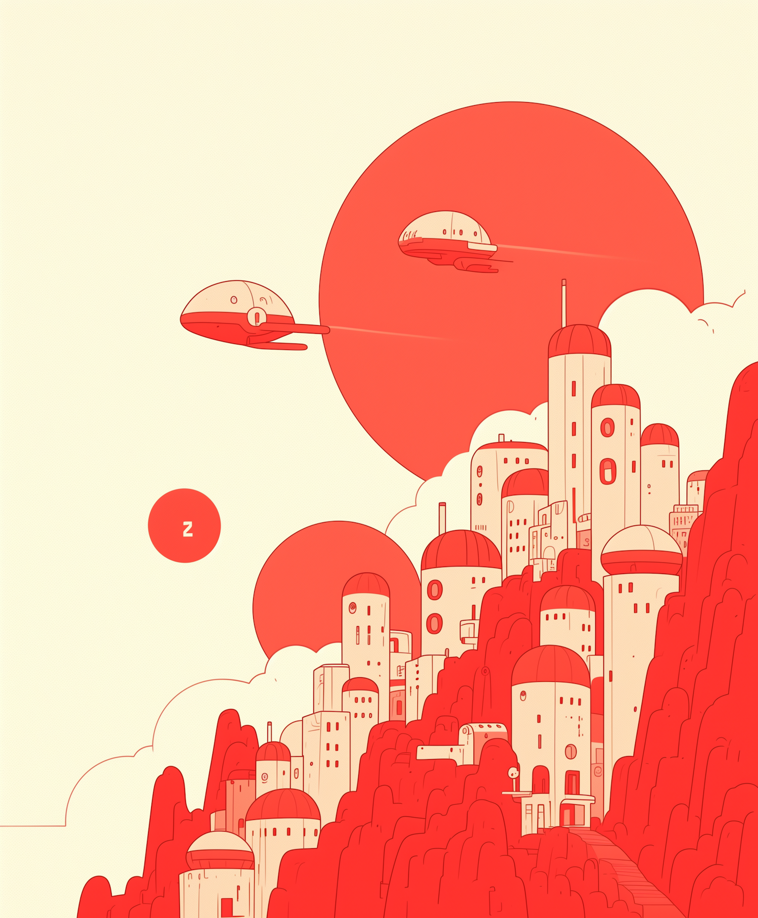 Futuristic Cityscape with Flying Saucers